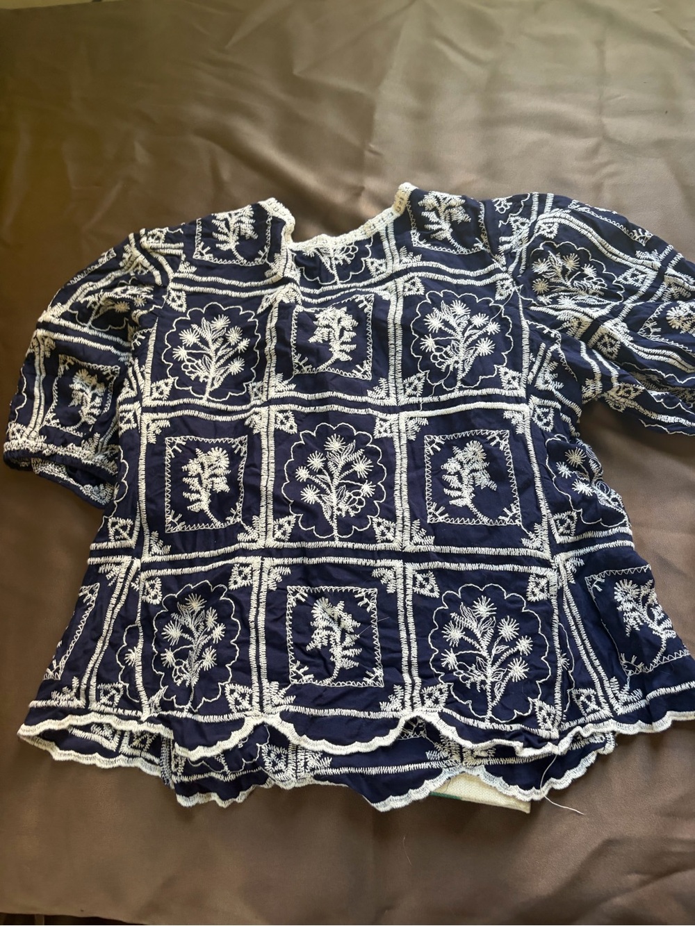 Solitaire Navy Blue Embroidered Peasant Blouse